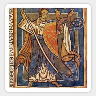 ST. MICHAEL ARCHANGEL WITH DRAGON Antique Tapestry Sticker